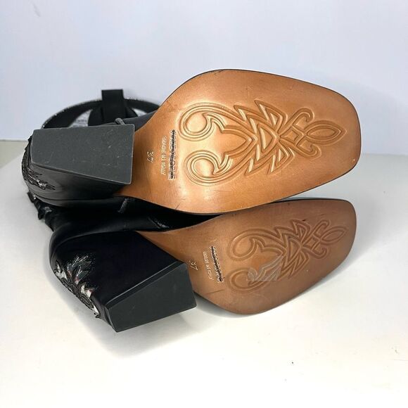 Free People Sparks Fly Cowboy Boots Black and Silver Pull‎ On Leather 6.5 NIB - Picture 12 of 16